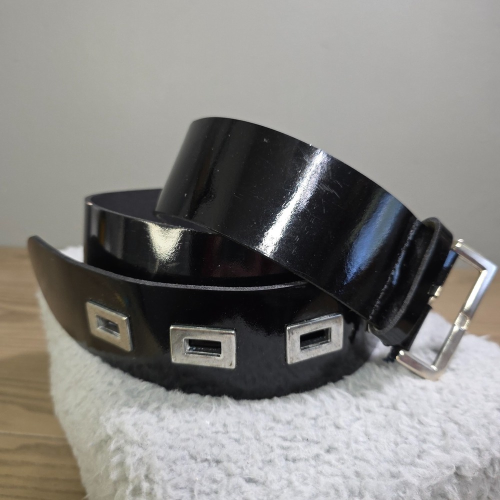 Antoniazzi Firenze Black Shiny Leather Belt Size Large 2" NWT Made In Italy 90s